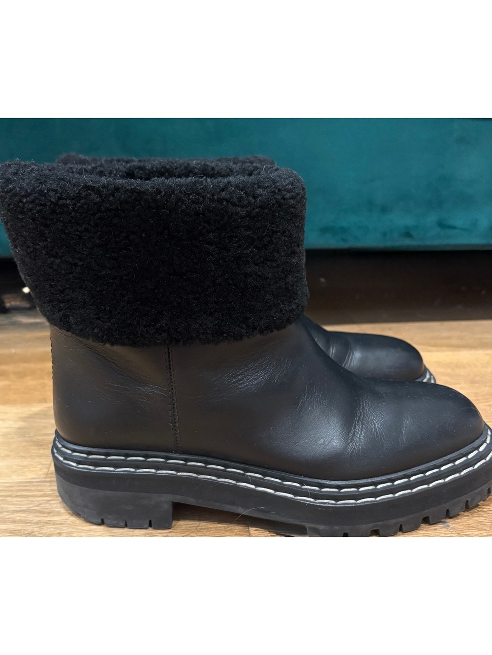 Proenza Schouler Black Leather Boots with Shearling Lining Size 40